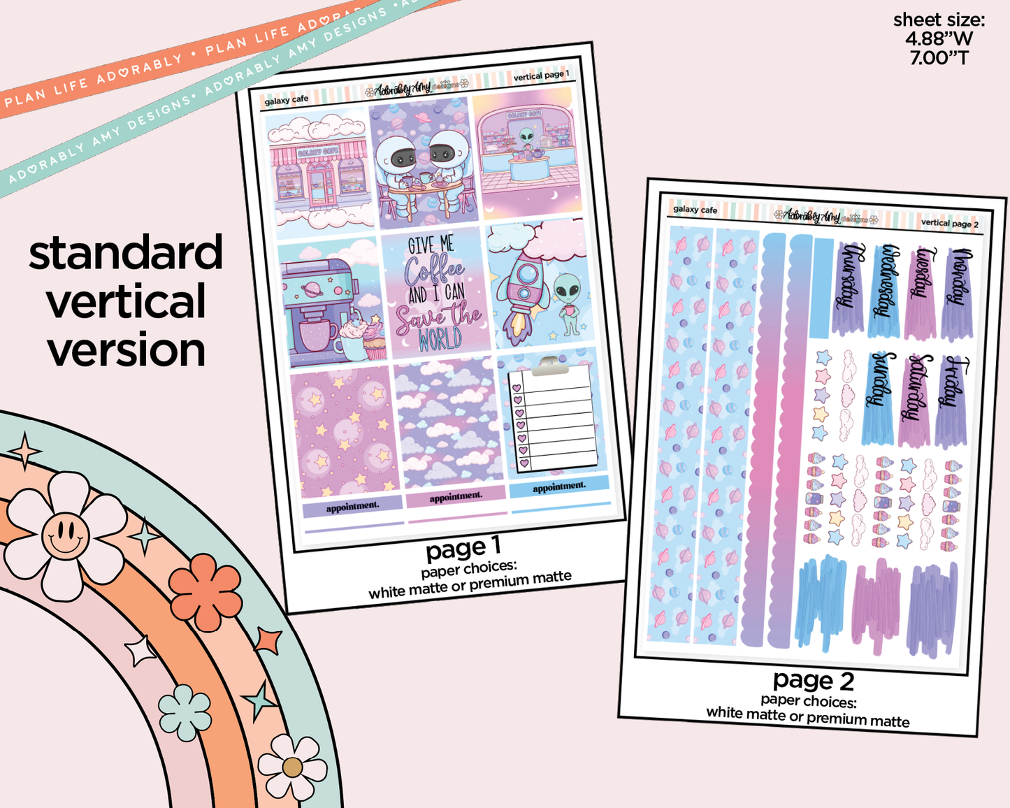 Vertical Galaxy Cafe Weekly Sticker Kit for Vertical Standard Size Planners or Insert