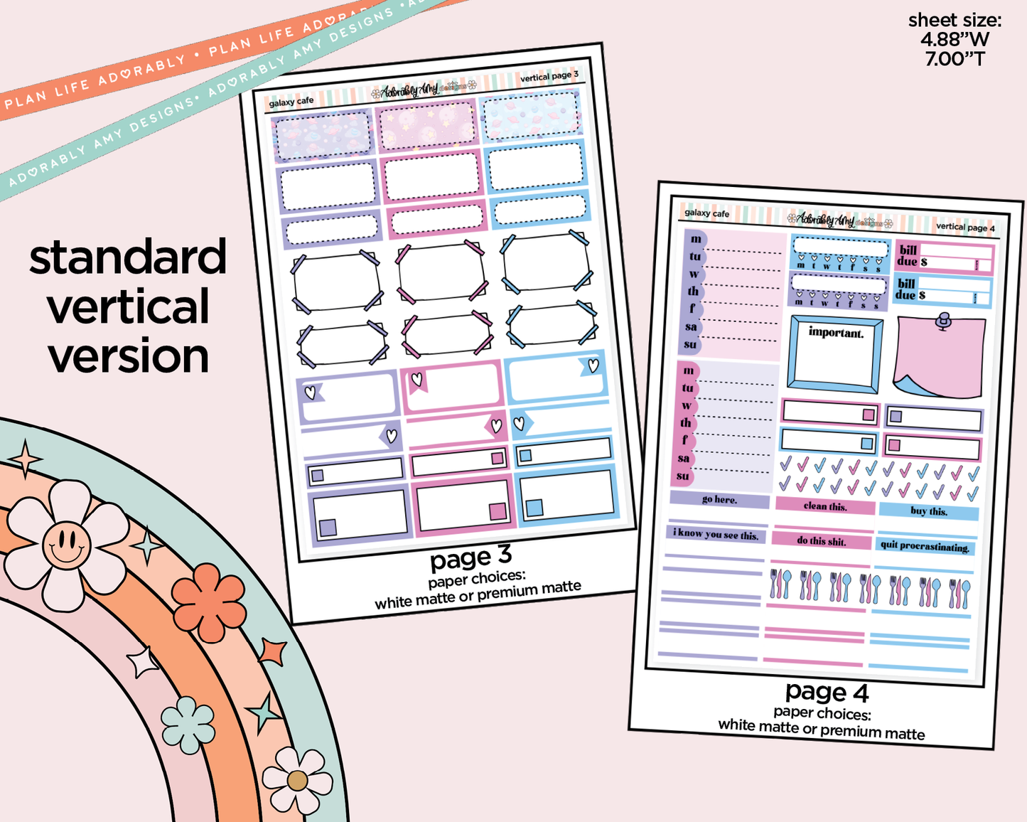 Vertical Galaxy Cafe Weekly Sticker Kit for Vertical Standard Size Planners or Insert