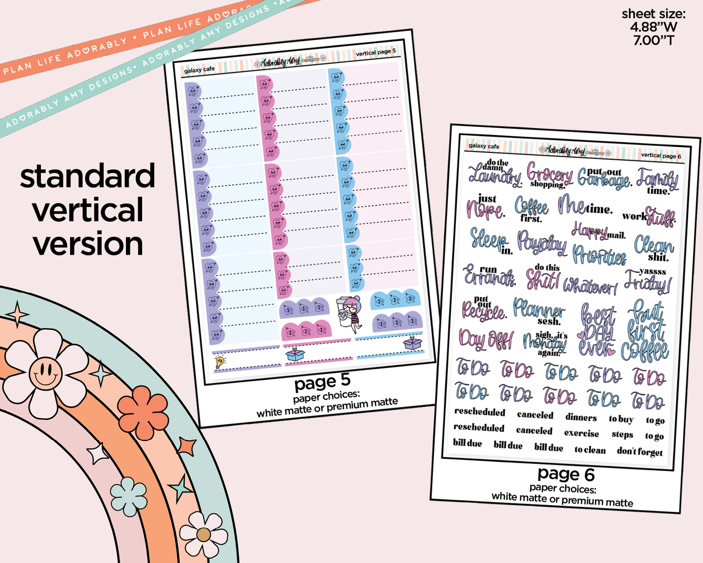 Vertical Galaxy Cafe Weekly Sticker Kit for Vertical Standard Size Planners or Insert