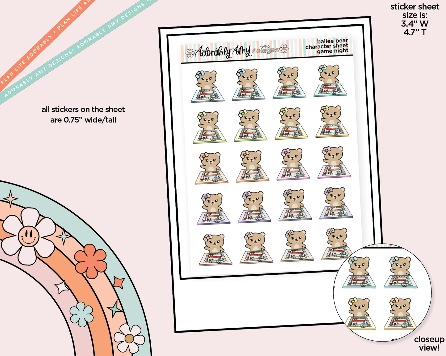 Bailee Bear Game Night Decoration Character Planner Stickers