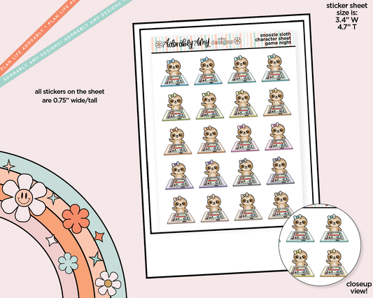 Snoozie Sloth Game Night Decoration Character Planner Stickers