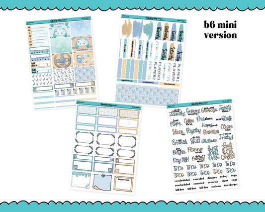 Mini B6 Game Over Watercolor Weekly Planner Sticker Kit sized for ANY Vertical Insert
