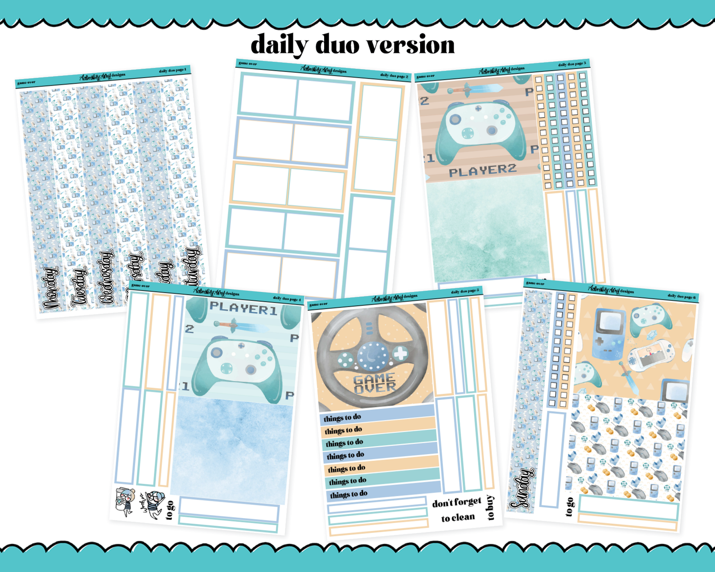 Daily Duo Game Over Watercolor Weekly Planner Sticker Kit for Daily Duo Planner