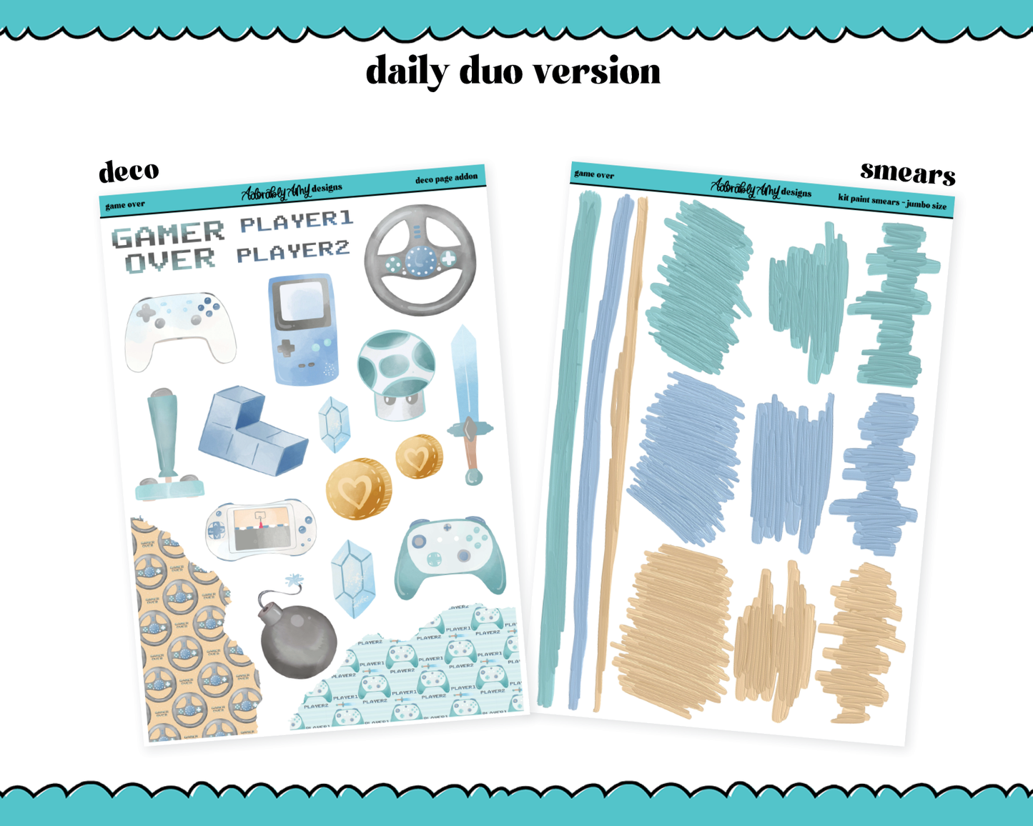 Daily Duo Game Over Watercolor Weekly Planner Sticker Kit for Daily Duo Planner