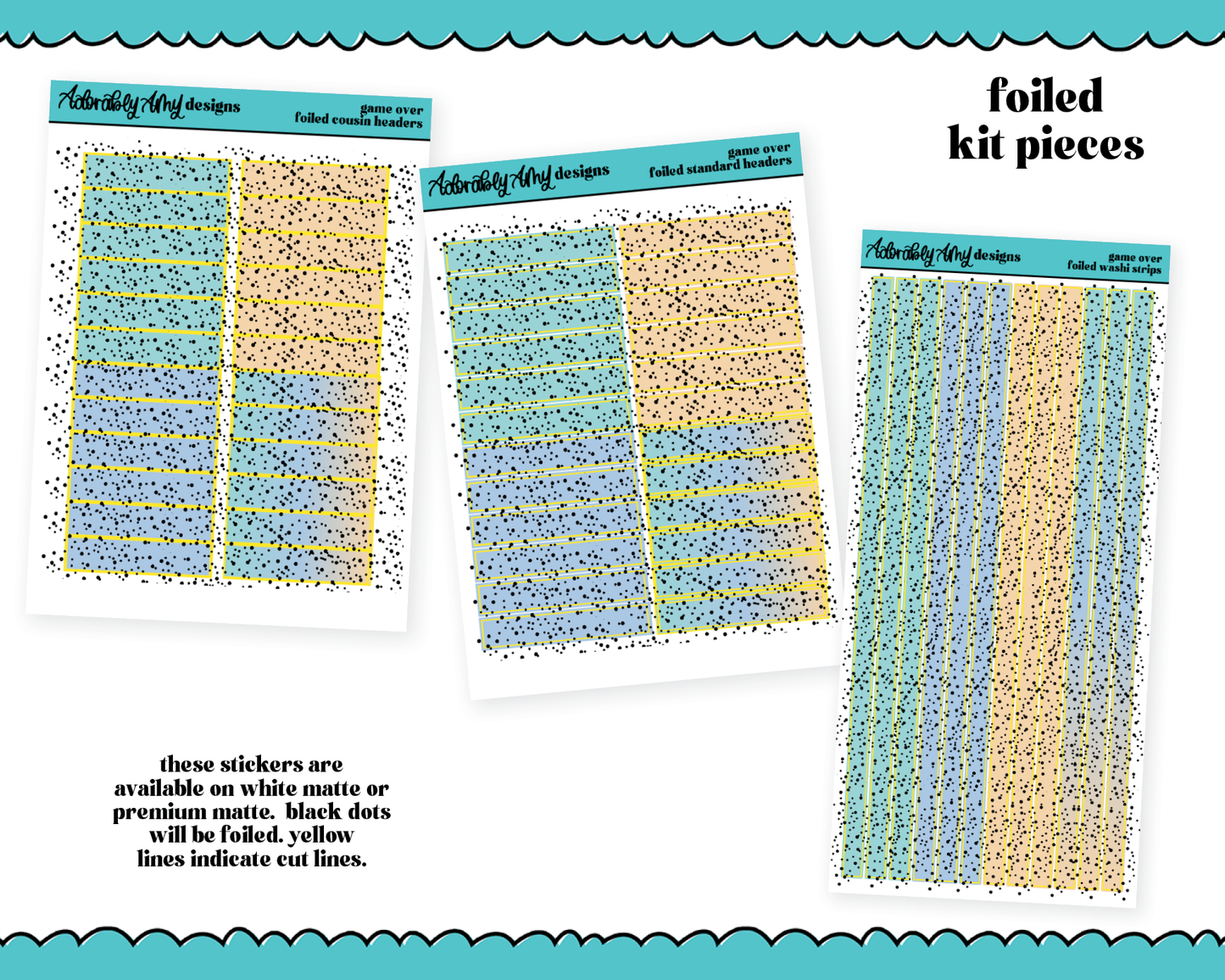 Foiled Game Over Headers or Long Strips Planner Stickers for any Planner or Insert