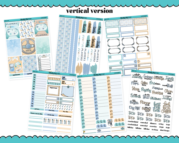 Vertical Game Over Watercolor Planner Sticker Kit for Vertical Standard Size Planners or Inserts