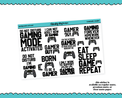 Gaming Mode Activated Typography Sampler Planner Stickers for any Planner or Insert
