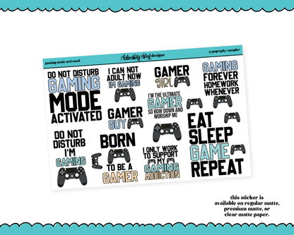 Gaming Mode Activated Typography Sampler Planner Stickers for any Planner or Insert