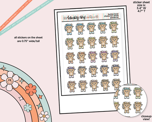 Bailee Bear Gardener - Gardening Decoration Character Planner Stickers - Adorably Amy Designs