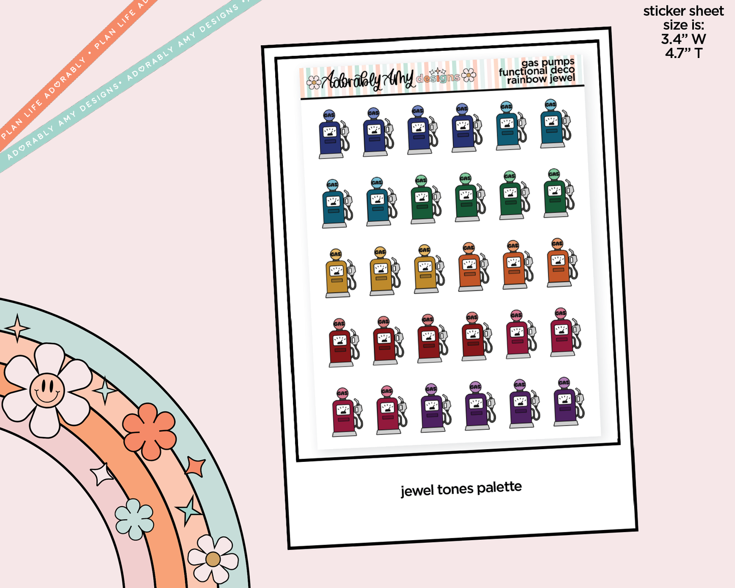 Rainbow Gas Pumps Doodled Icon Stickers - Adorably Amy Designs