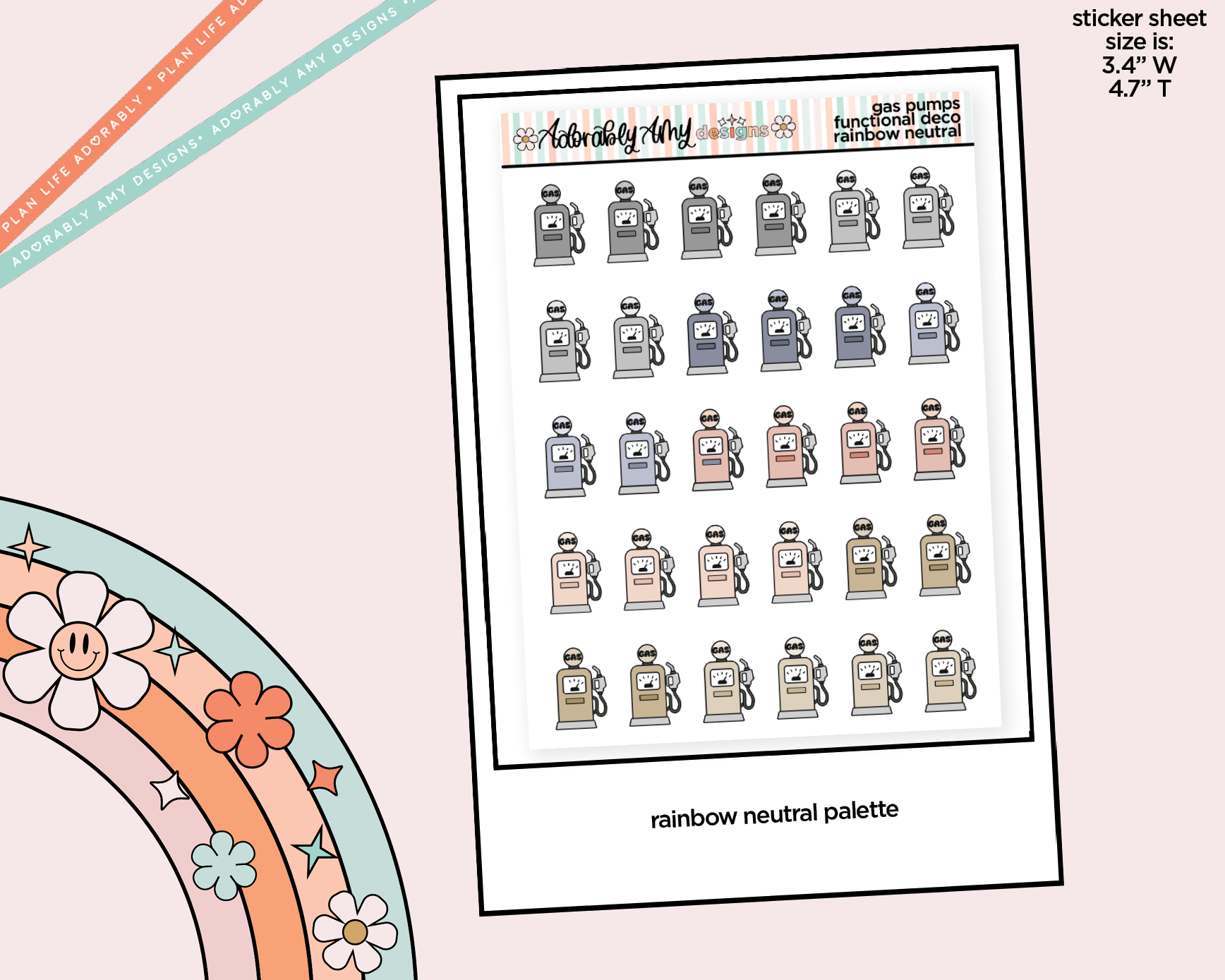 Rainbow Gas Pumps Doodled Icon Stickers - Adorably Amy Designs