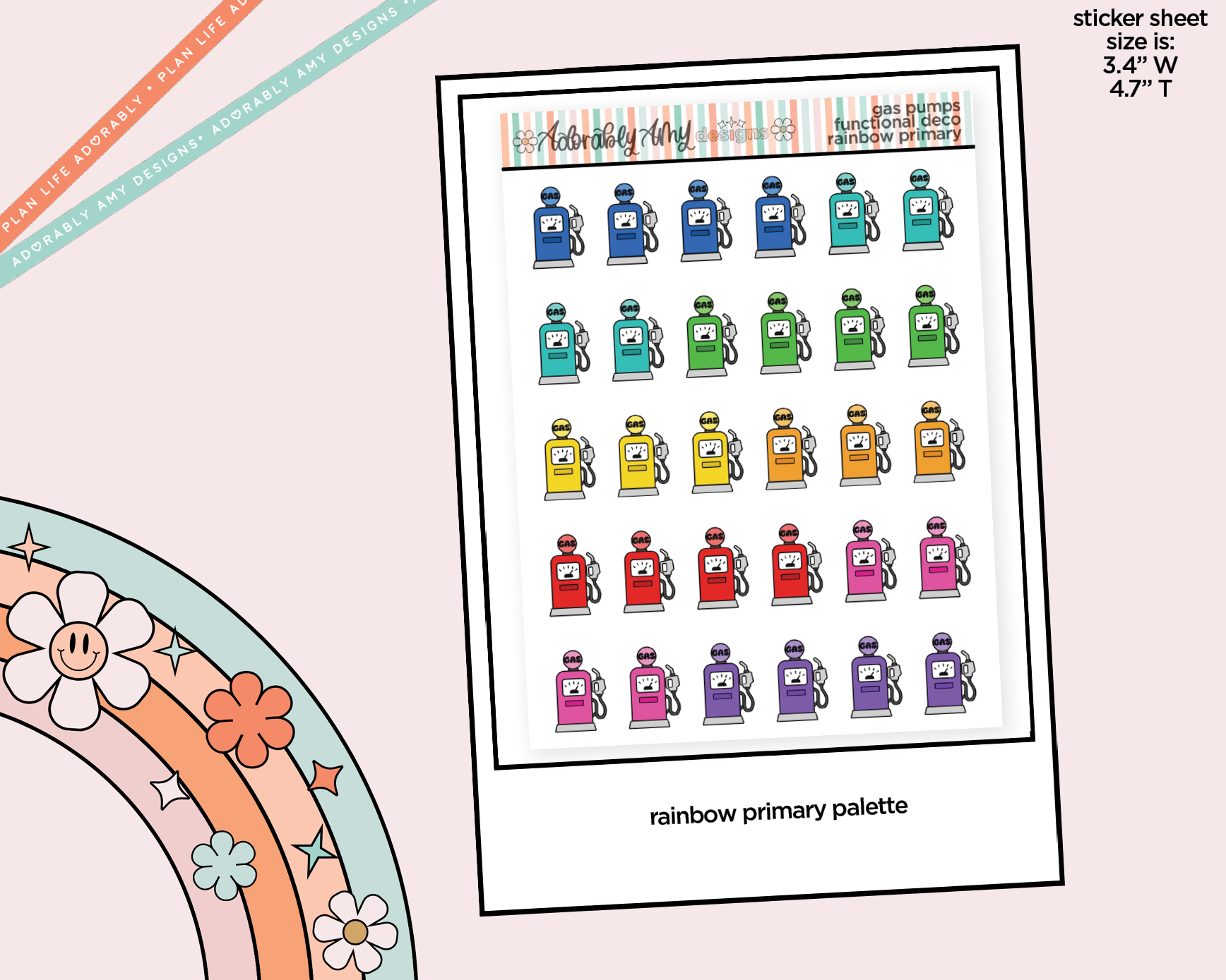 Rainbow Gas Pumps Doodled Icon Stickers - Adorably Amy Designs