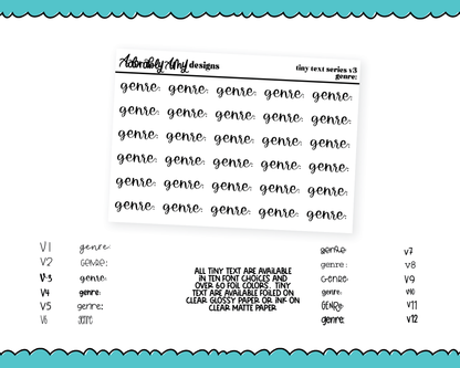 Foiled Tiny Text Series - Genre: Checklist Size Planner Stickers for any Planner or Insert