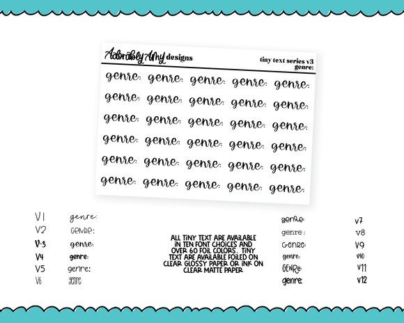 Foiled Tiny Text Series - Genre: Checklist Size Planner Stickers for any Planner or Insert