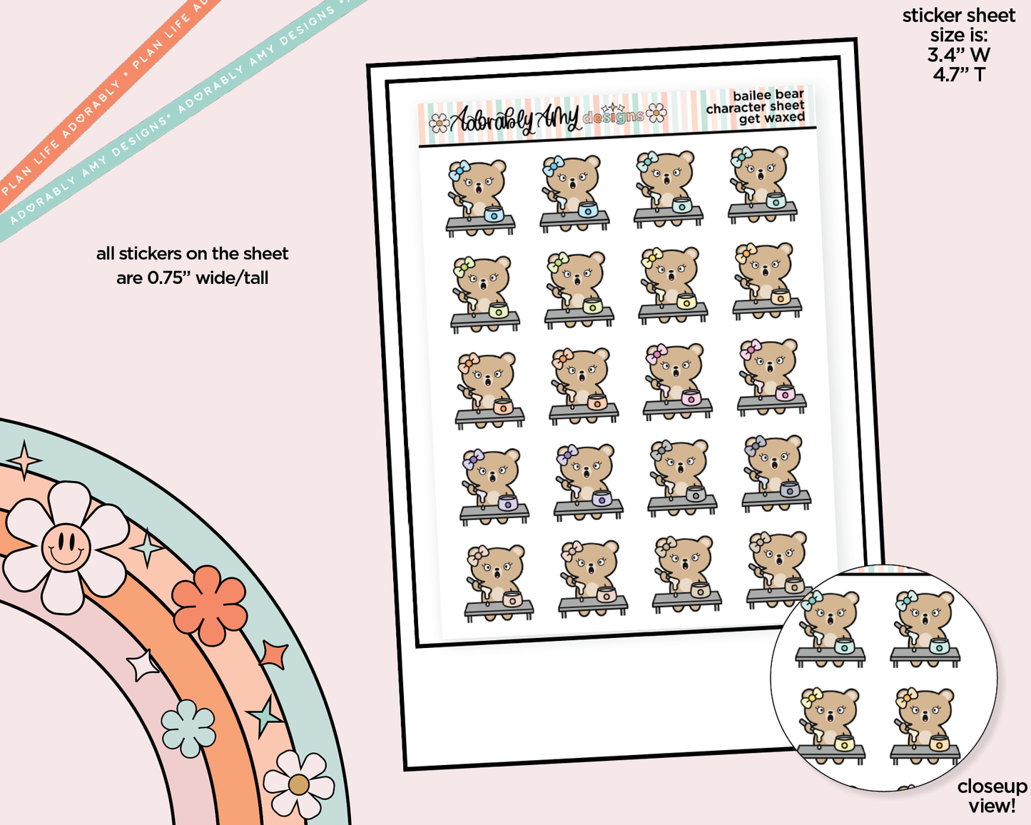 Bailee Bear Get Waxed Decoration Character Planner Stickers