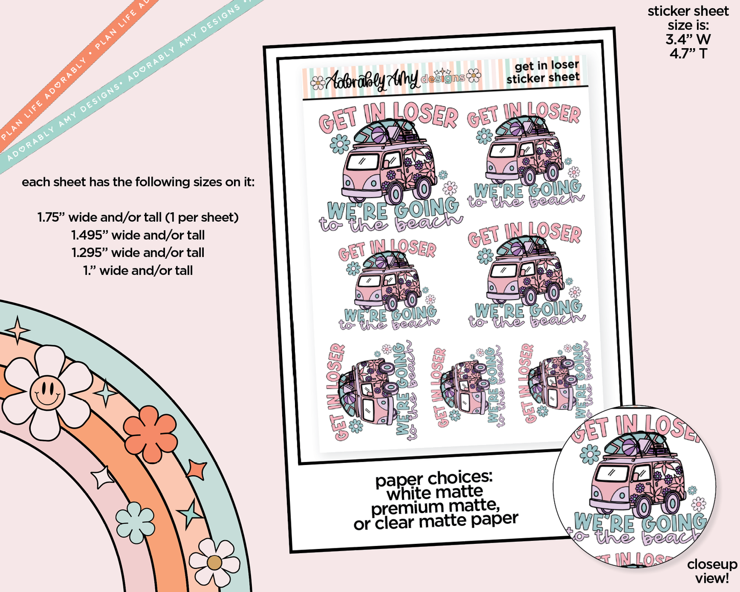 Get in Loser, We're Going to the Beach Typography Sampler Planner Stickers for any Planner or Insert