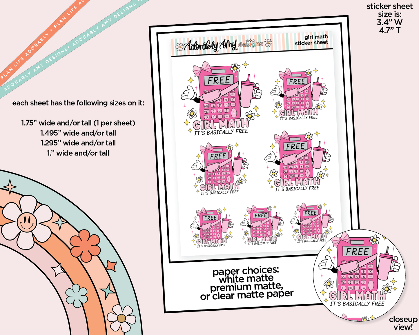 Girl Math Sampler Planner Stickers for any Planner or Insert