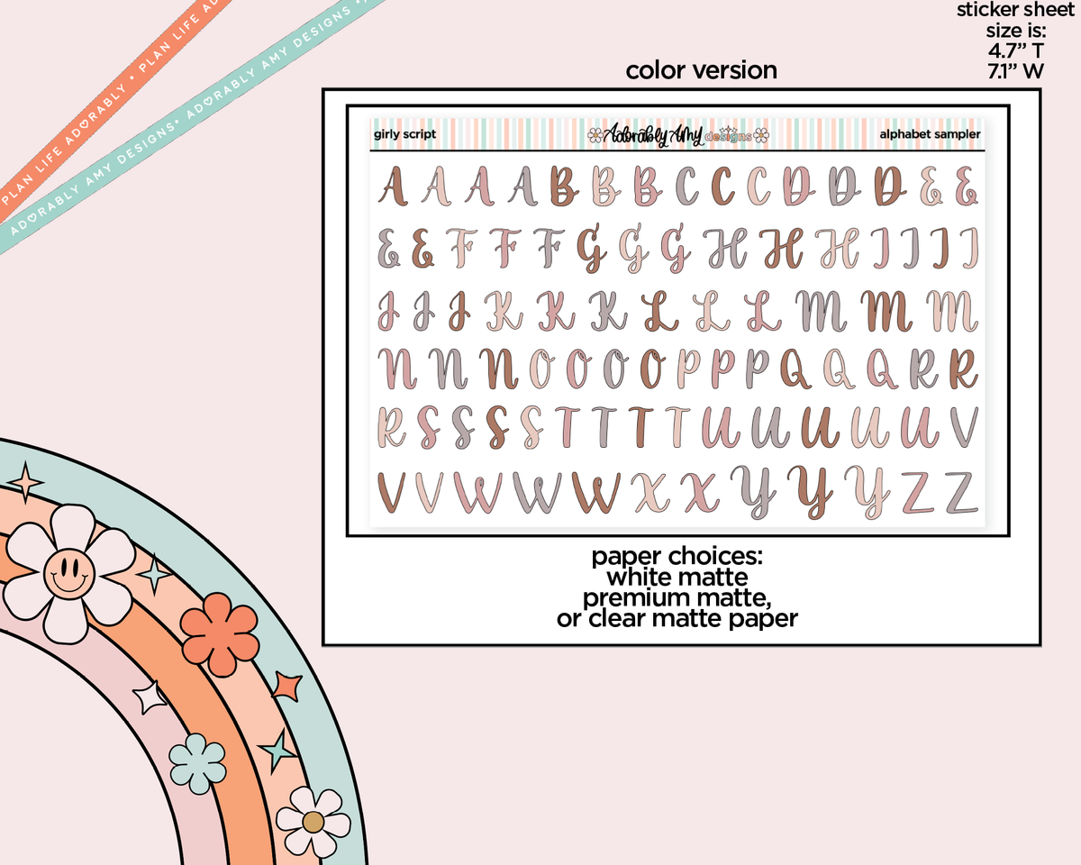 Girly Script Writing Girly Script Alphabet Stickers Deco Typography Sampler Planner Sticker ...