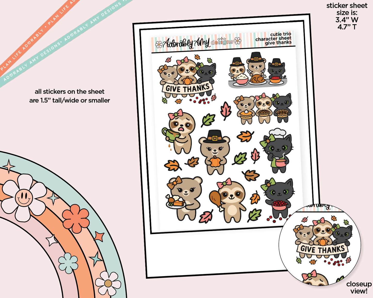 Give Thanks Cutie Trio Decoration Character Planner Stickers