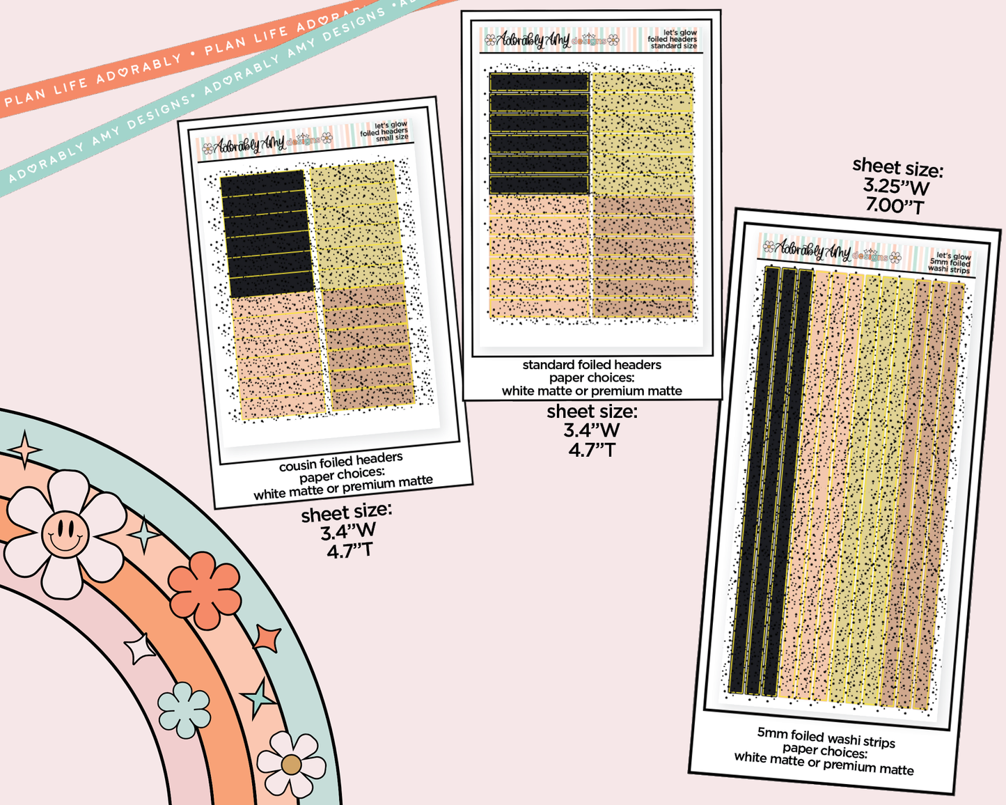 Foiled Let's Glow Headers or Long Strips Planner Stickers