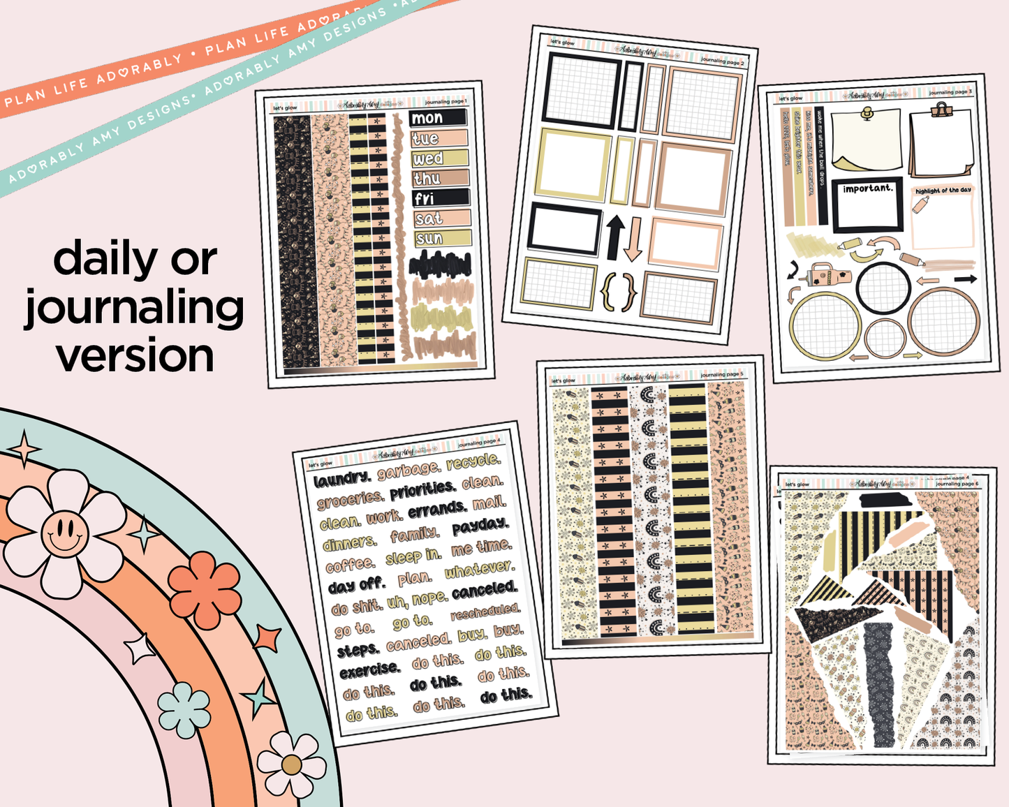 Journaling and Daily Planning Let's Glow Planner Sticker Kit