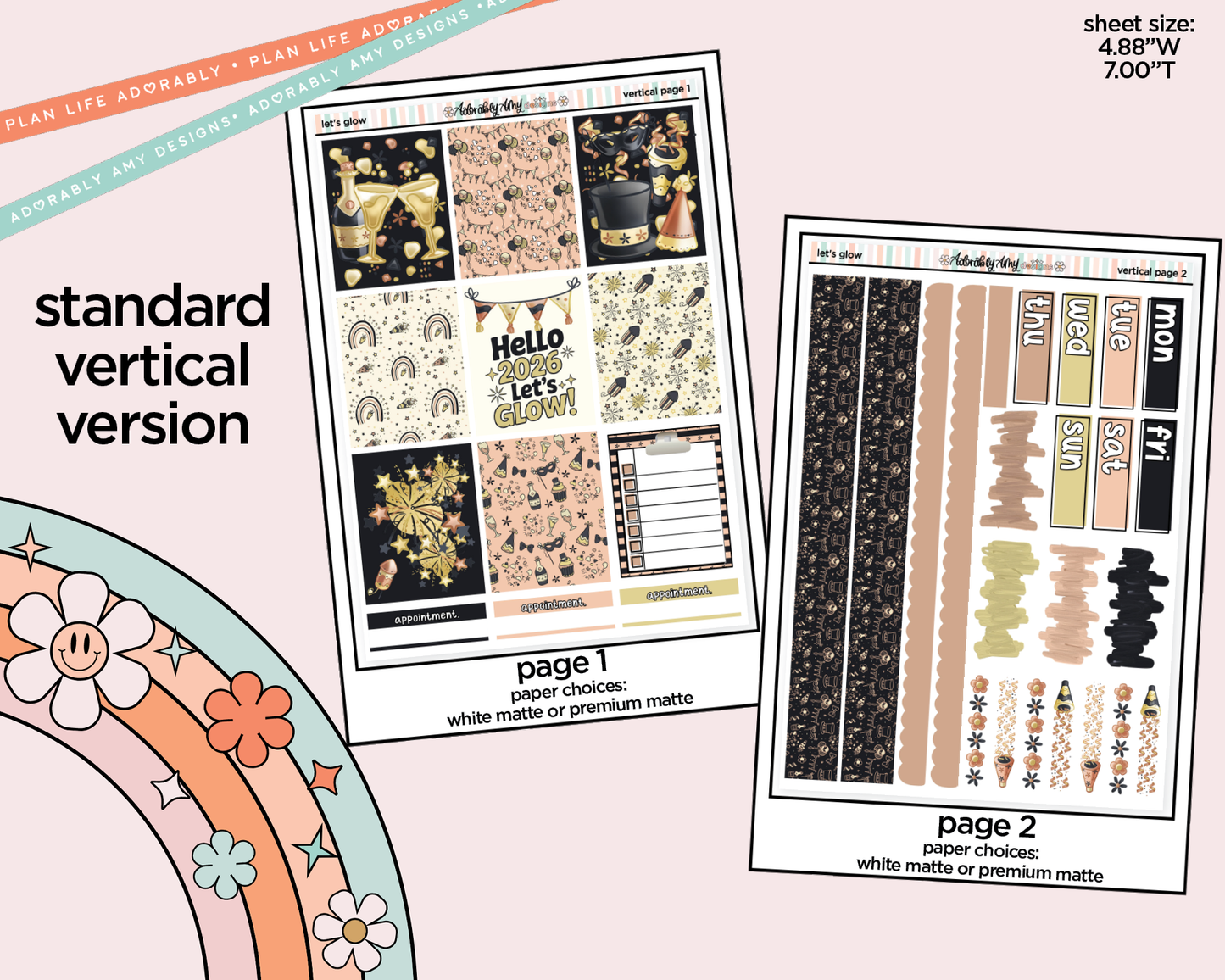 Vertical Let's Glow Weekly Sticker Kit for Vertical Standard Size Planners or Insert