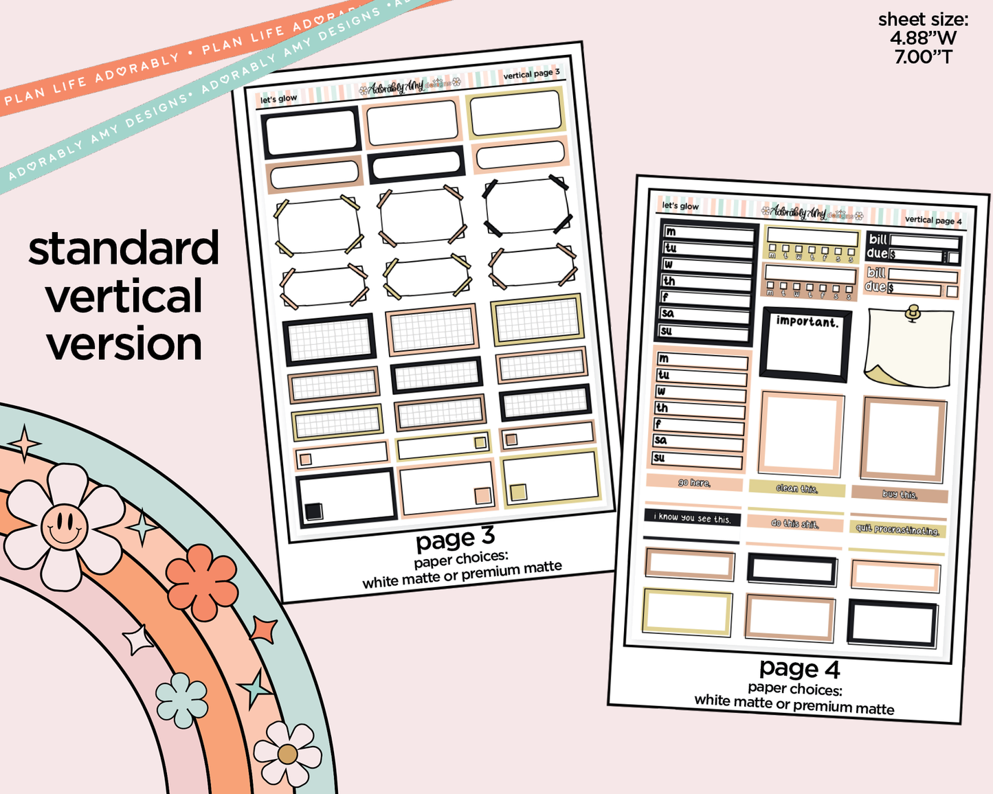 Vertical Let's Glow Weekly Sticker Kit for Vertical Standard Size Planners or Insert