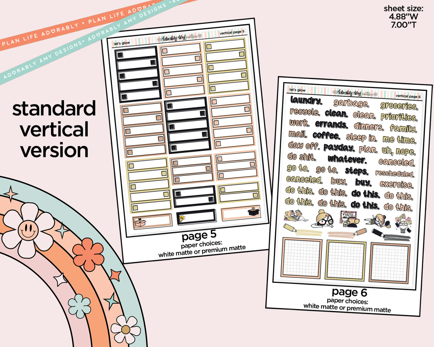 Vertical Let's Glow Weekly Sticker Kit for Vertical Standard Size Planners or Insert
