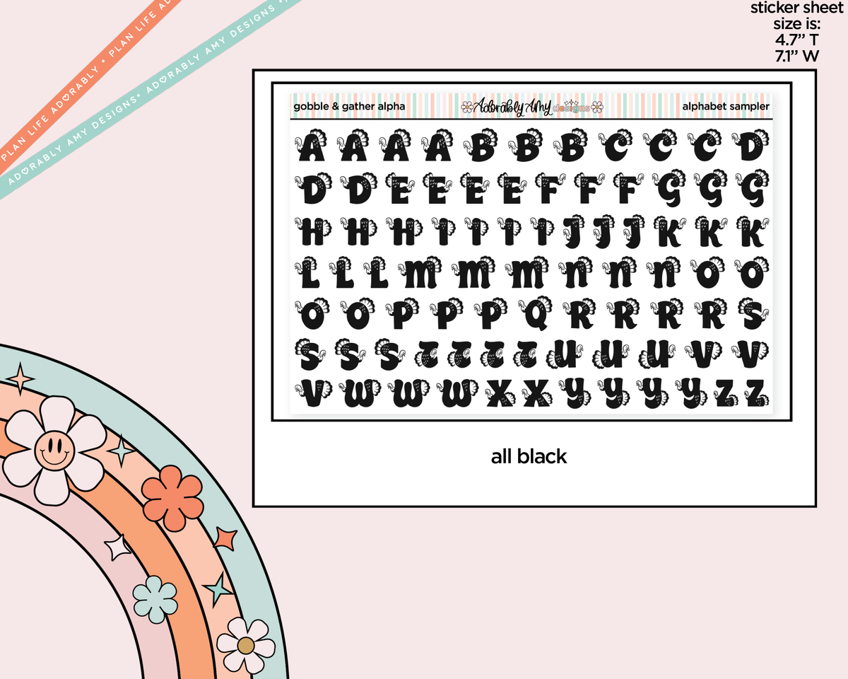 Gobble & Gather Turkey Alphabet Stickers Deco Typography Sampler Planner Stickers - Adorably Amy Designs
