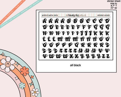 Gobble & Gather Turkey Alphabet Stickers Deco Typography Sampler Planner Stickers - Adorably Amy Designs