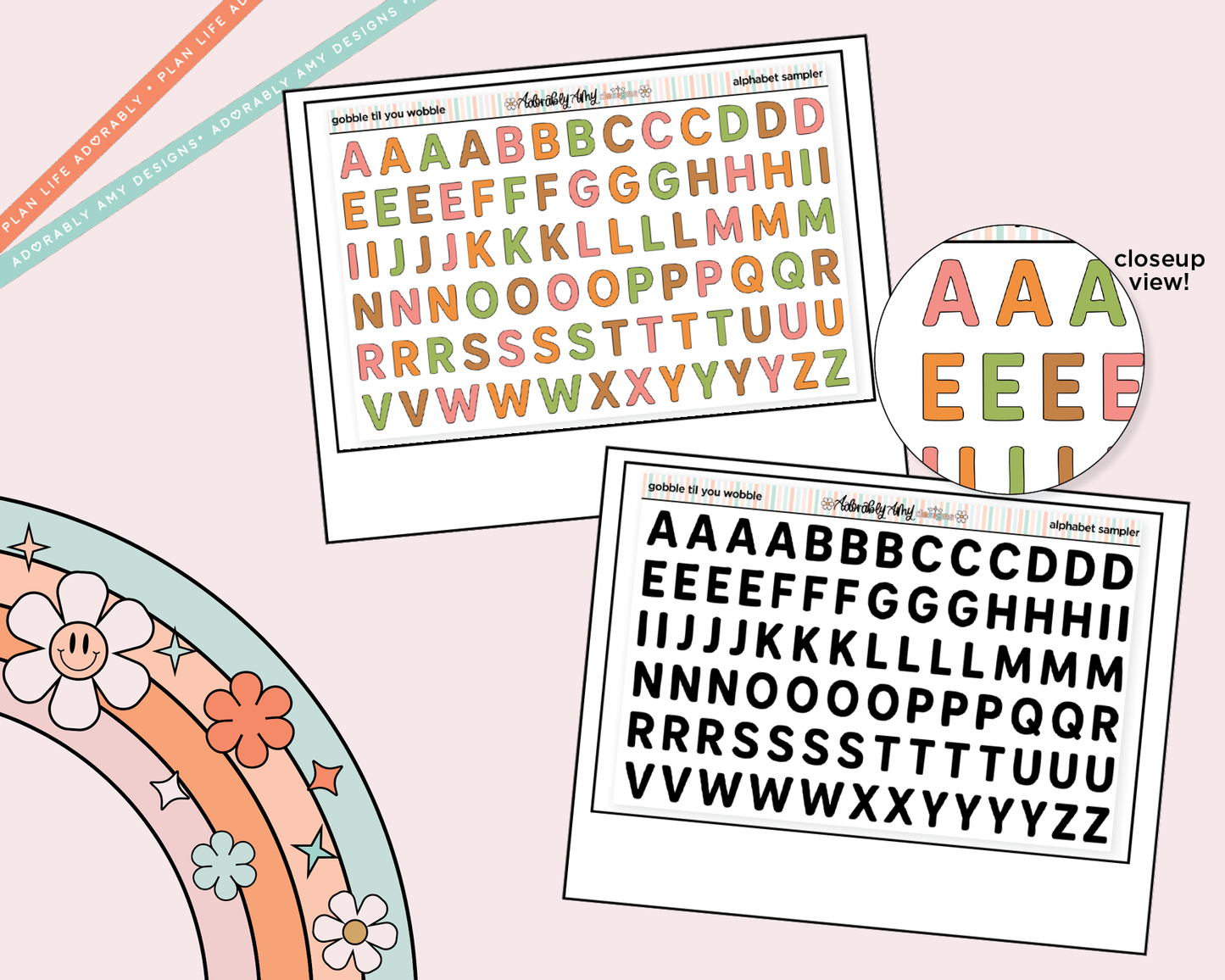 Gobble Til You Wobble Alphabet Stickers Deco Typography Sampler Planner Stickers