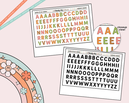 Gobble Til You Wobble Alphabet Stickers Deco Typography Sampler Planner Stickers