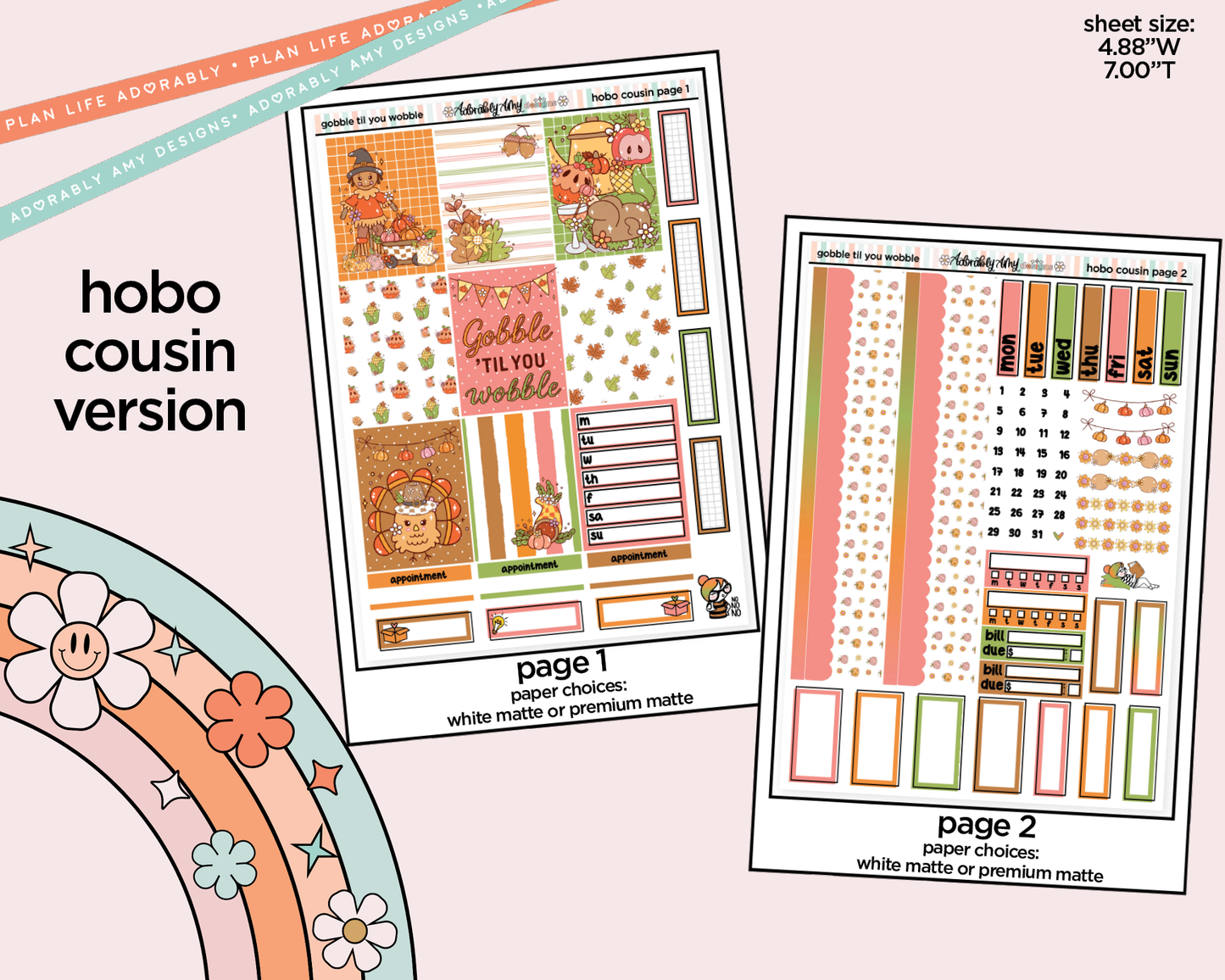 Hobonichi Cousin Weekly Gobble Til You Wobble Planner Sticker Kit for Hobo Cousin or Similar Planners