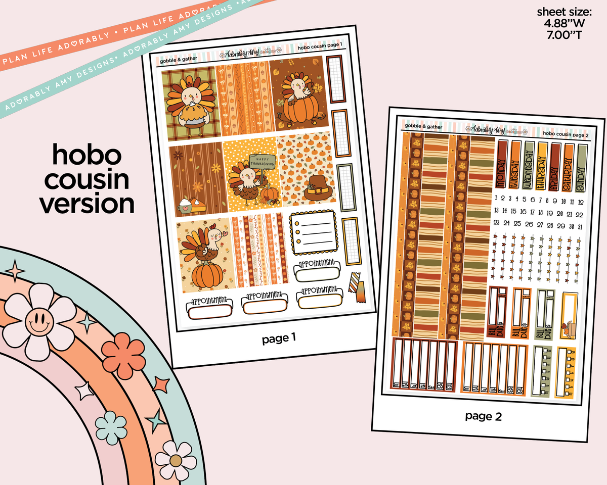 Hobonichi Cousin Weekly Gobble & Gather Planner Sticker Kit for Hobo Cousin or Similar Planners - Adorably Amy Designs