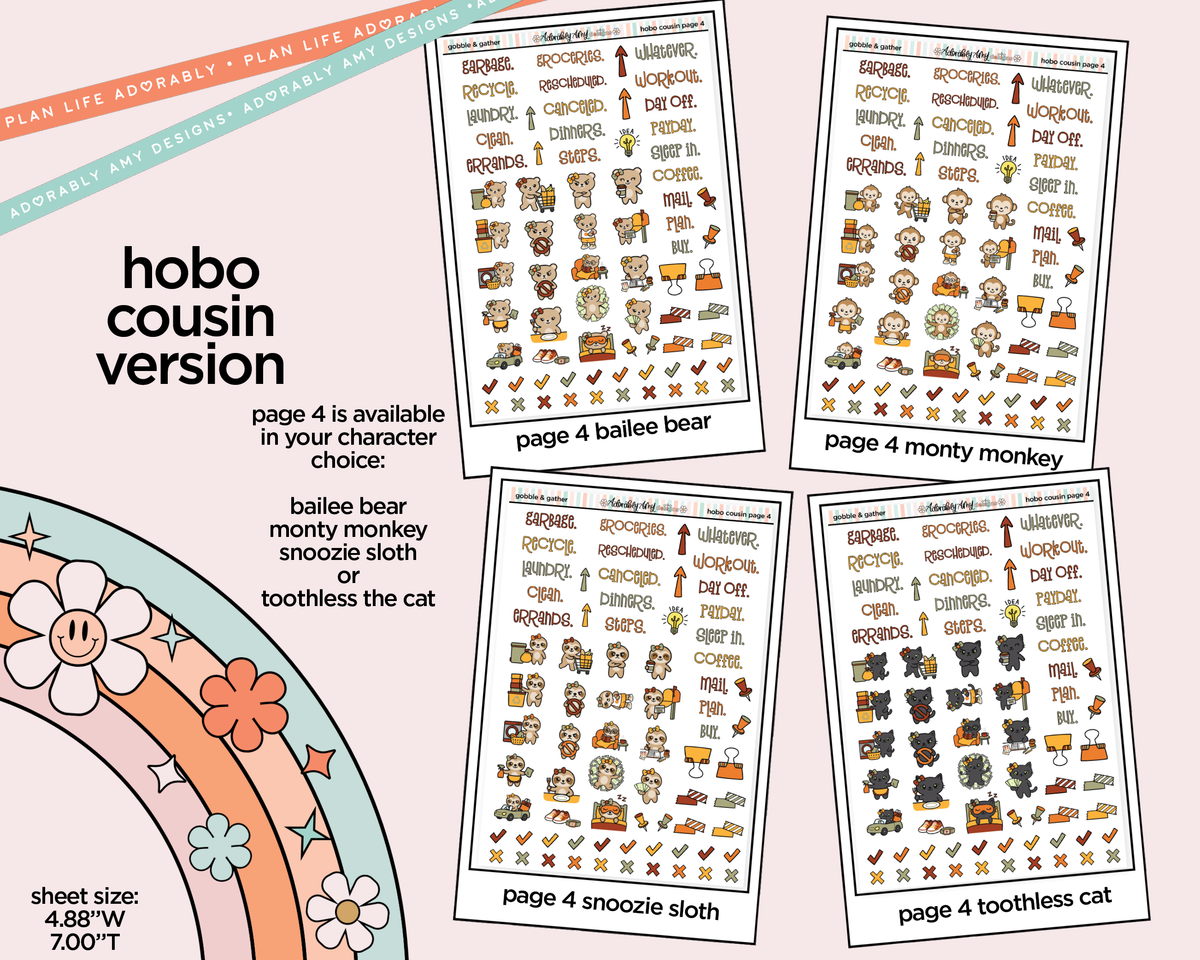 Hobonichi Cousin Weekly Gobble & Gather Planner Sticker Kit for Hobo Cousin or Similar Planners - Adorably Amy Designs
