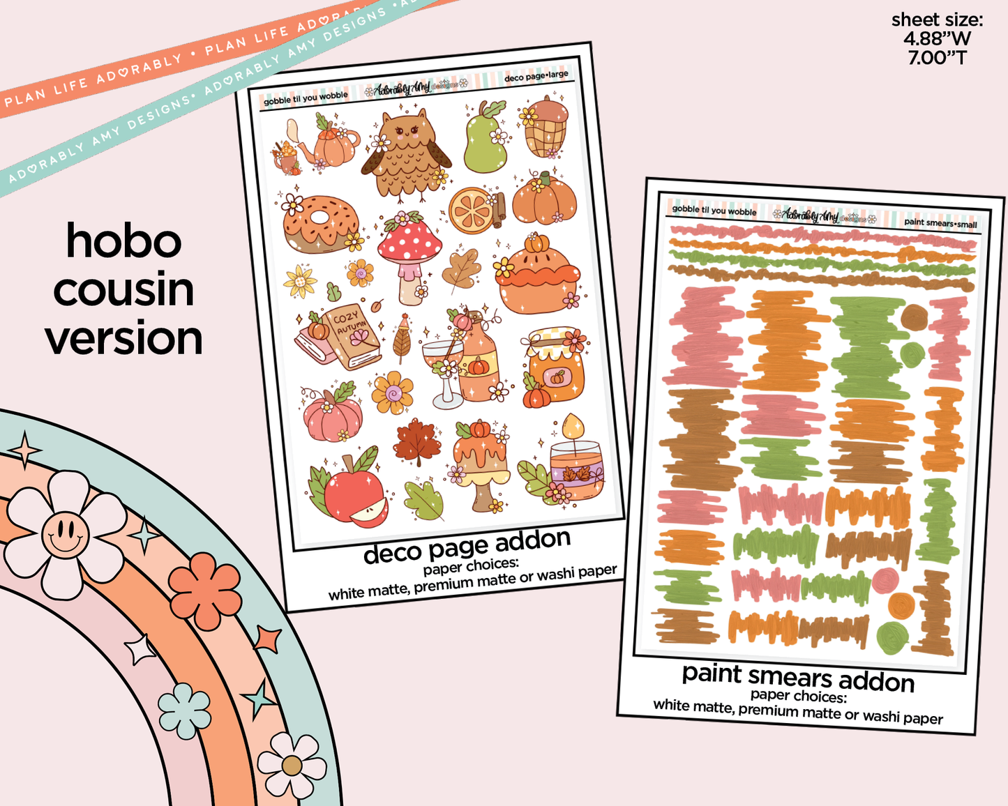 Hobonichi Cousin Weekly Gobble Til You Wobble Planner Sticker Kit for Hobo Cousin or Similar Planners