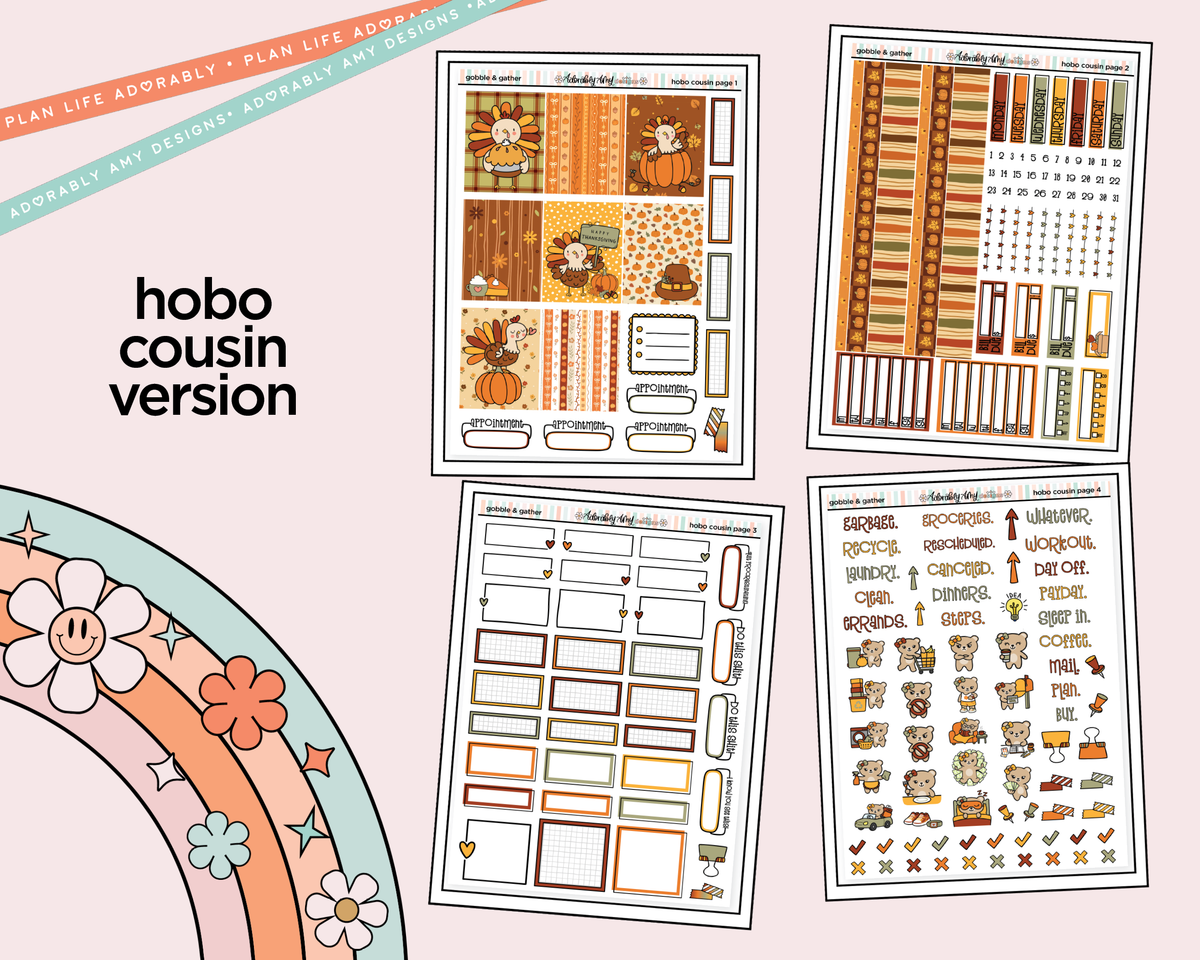 Hobonichi Cousin Weekly Thankful & Grateful Planner Sticker Kit for Hobo Cousin or Similar Planners - Adorably Amy Designs