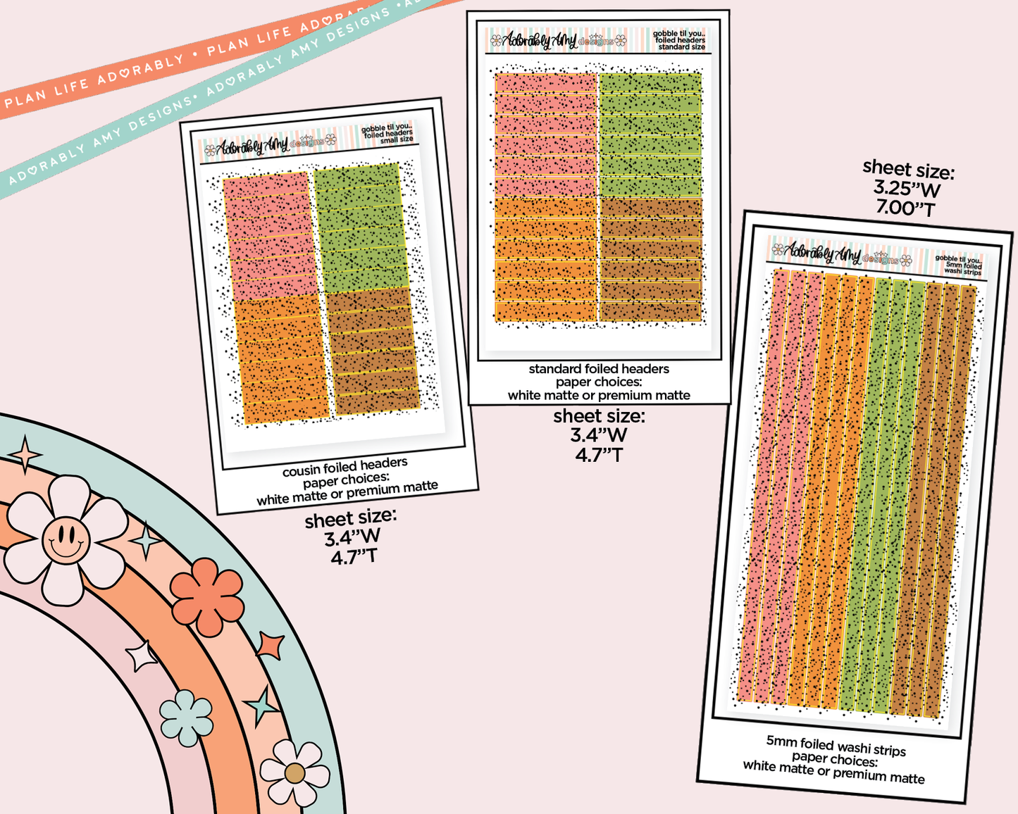 Foiled Gobble Til You Wobble Headers or Long Strips Planner Stickers