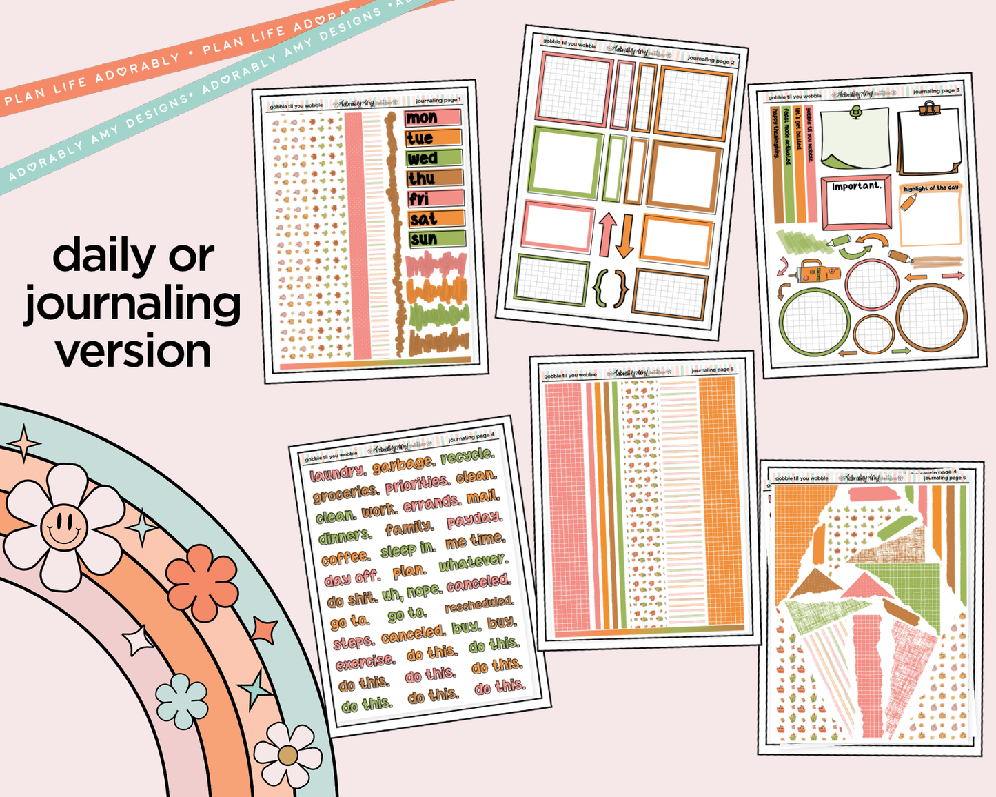 Journaling and Daily Planning Gobble Til You Wobble Planner Sticker Kit
