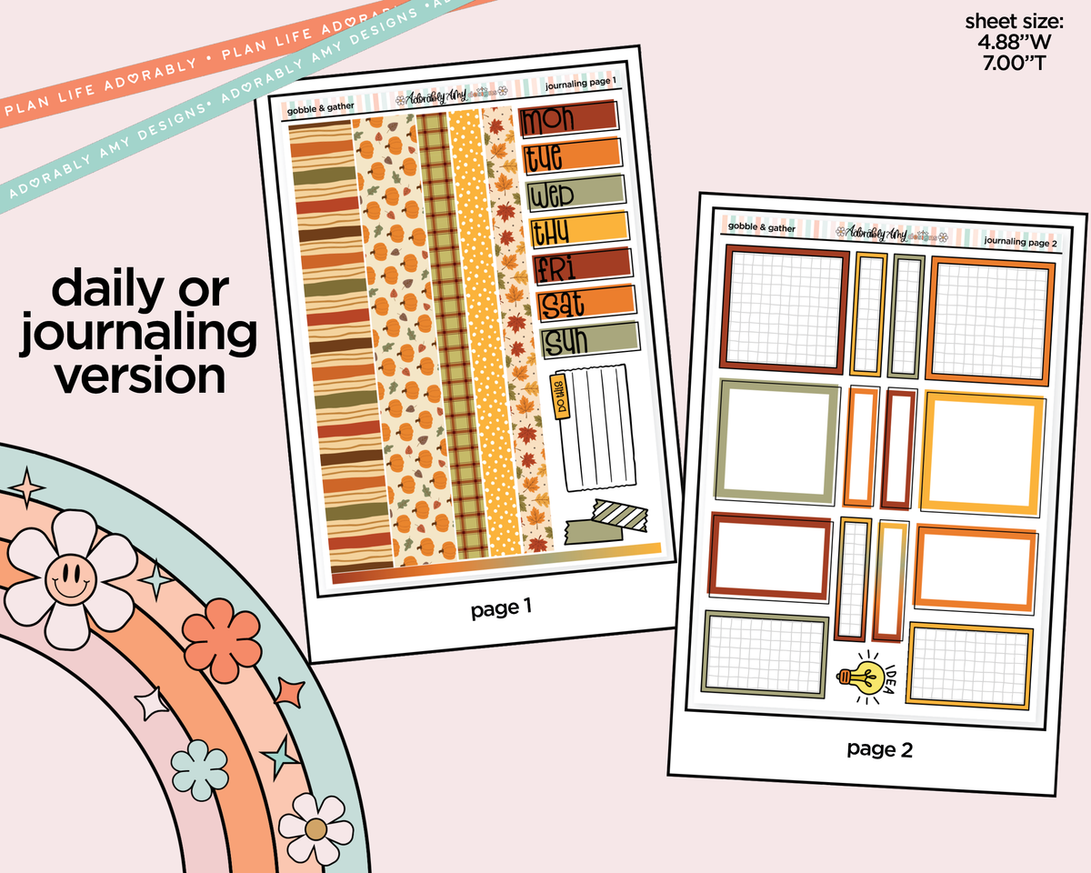 Journaling and Daily Planning Gobble & Gather Planner Sticker Kit - Adorably Amy Designs