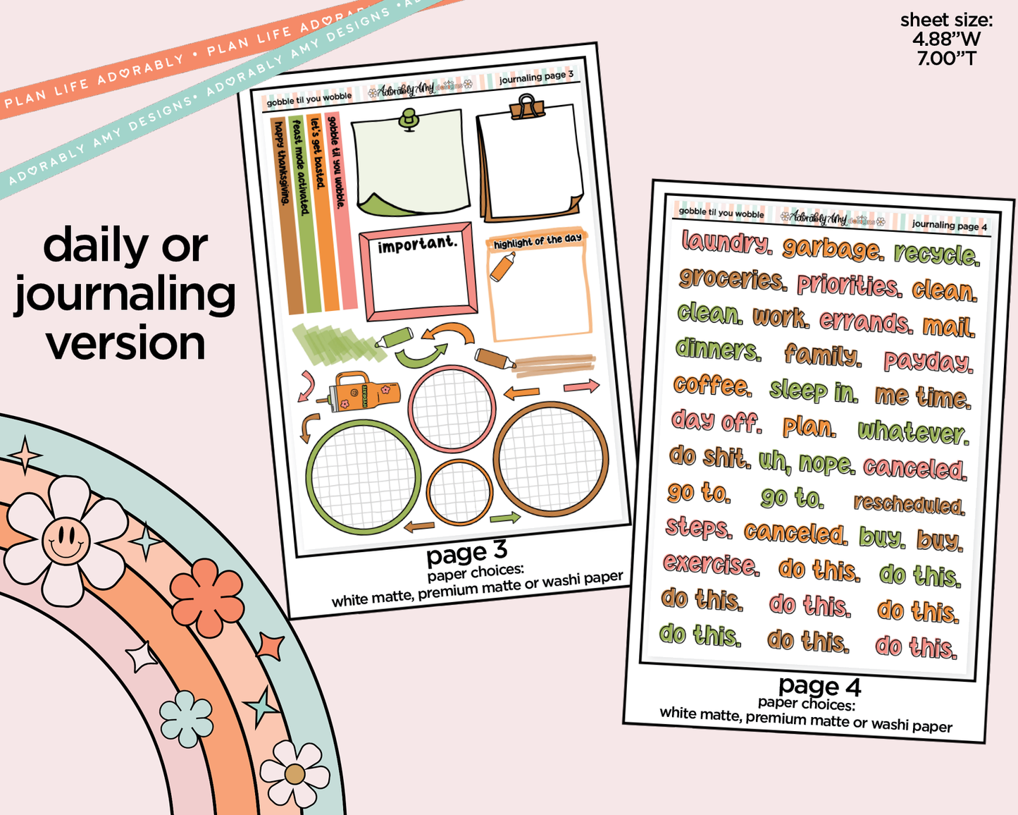 Journaling and Daily Planning Gobble Til You Wobble Planner Sticker Kit