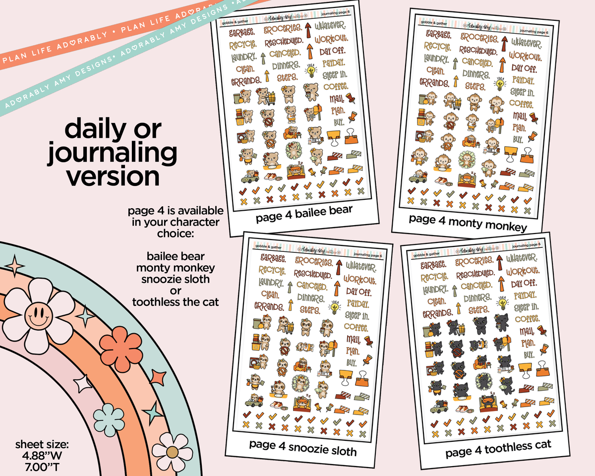 Journaling and Daily Planning Gobble & Gather Planner Sticker Kit - Adorably Amy Designs
