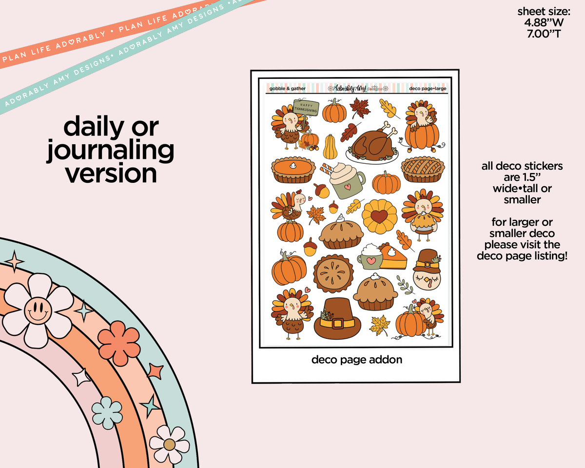 Journaling and Daily Planning Gobble & Gather Planner Sticker Kit - Adorably Amy Designs