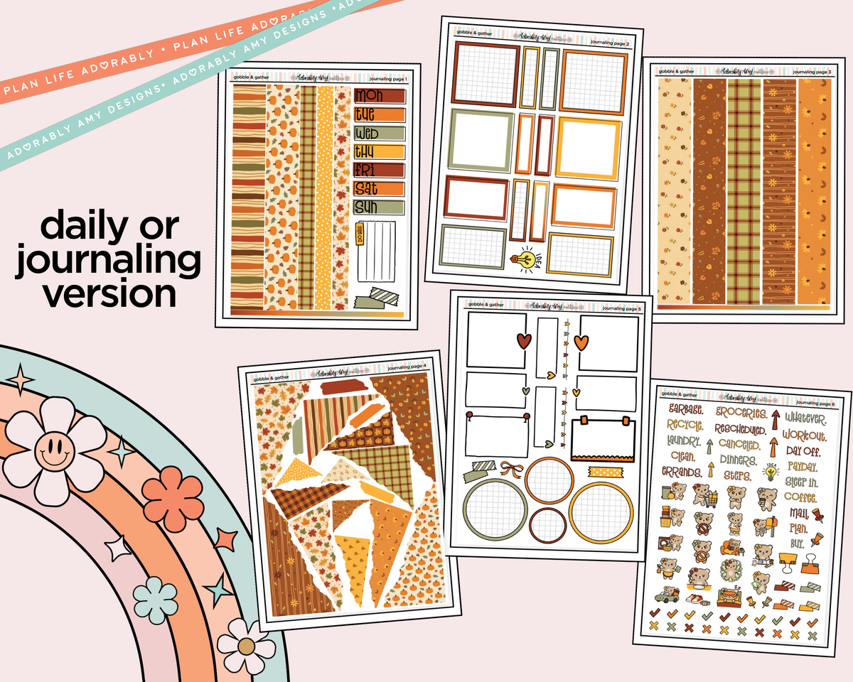 Journaling and Daily Planning Gobble & Gather Planner Sticker Kit - Adorably Amy Designs