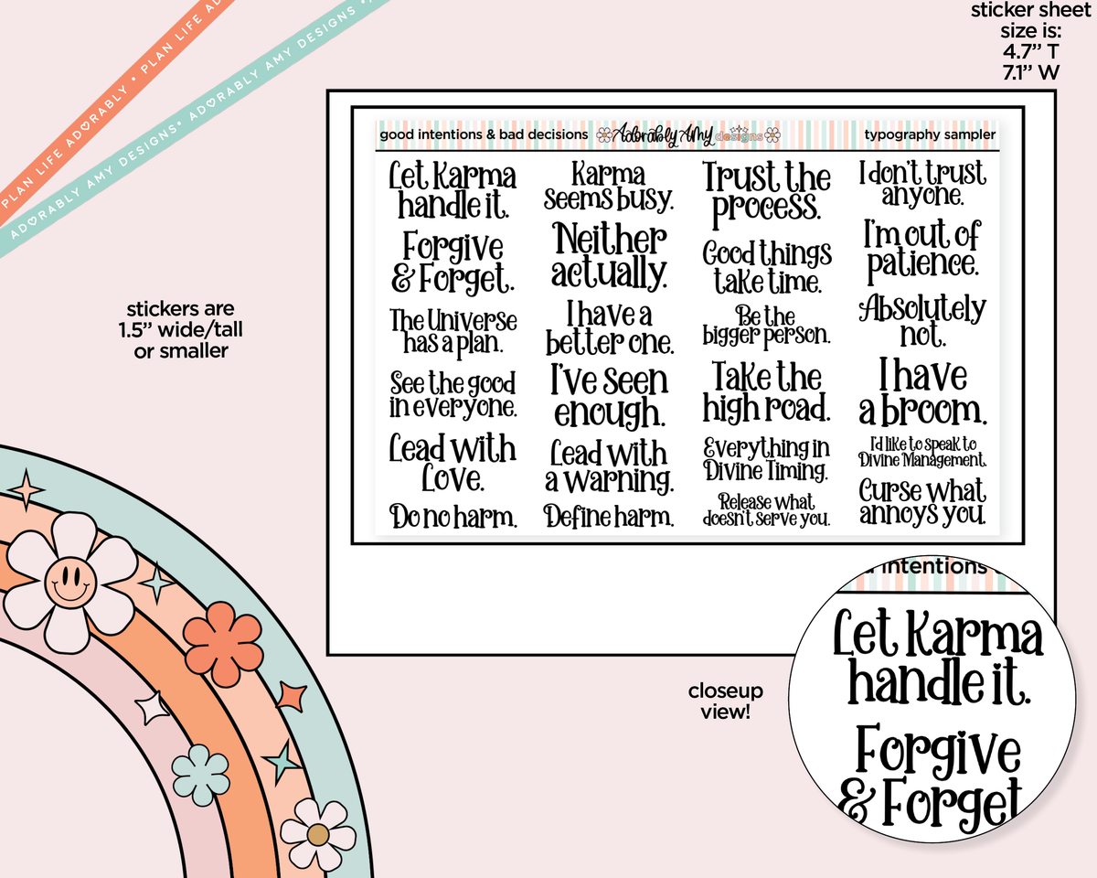 Good Intentions & Bad Decisions Deco Typography Sampler Planner Stickers