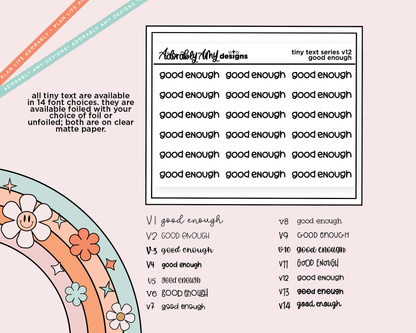 Foiled Tiny Text Series - Good Enough Checklist Size Planner Sticker Sheet - Adorably Amy Designs