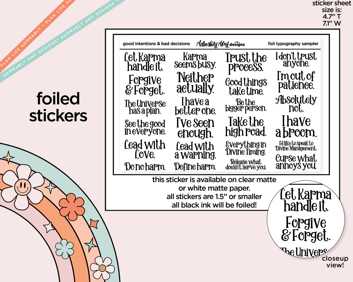 Foiled Good Intentions & Bad Decisions Typography Sampler Planner Stickers