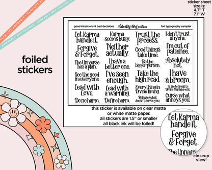 Foiled Good Intentions & Bad Decisions Typography Sampler Planner Stickers