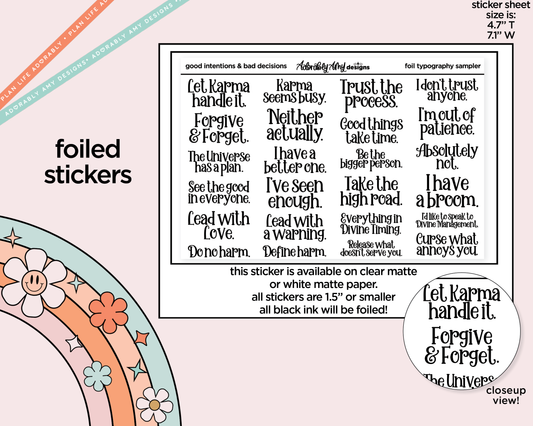 Foiled Good Intentions & Bad Decisions Typography Sampler Planner Stickers