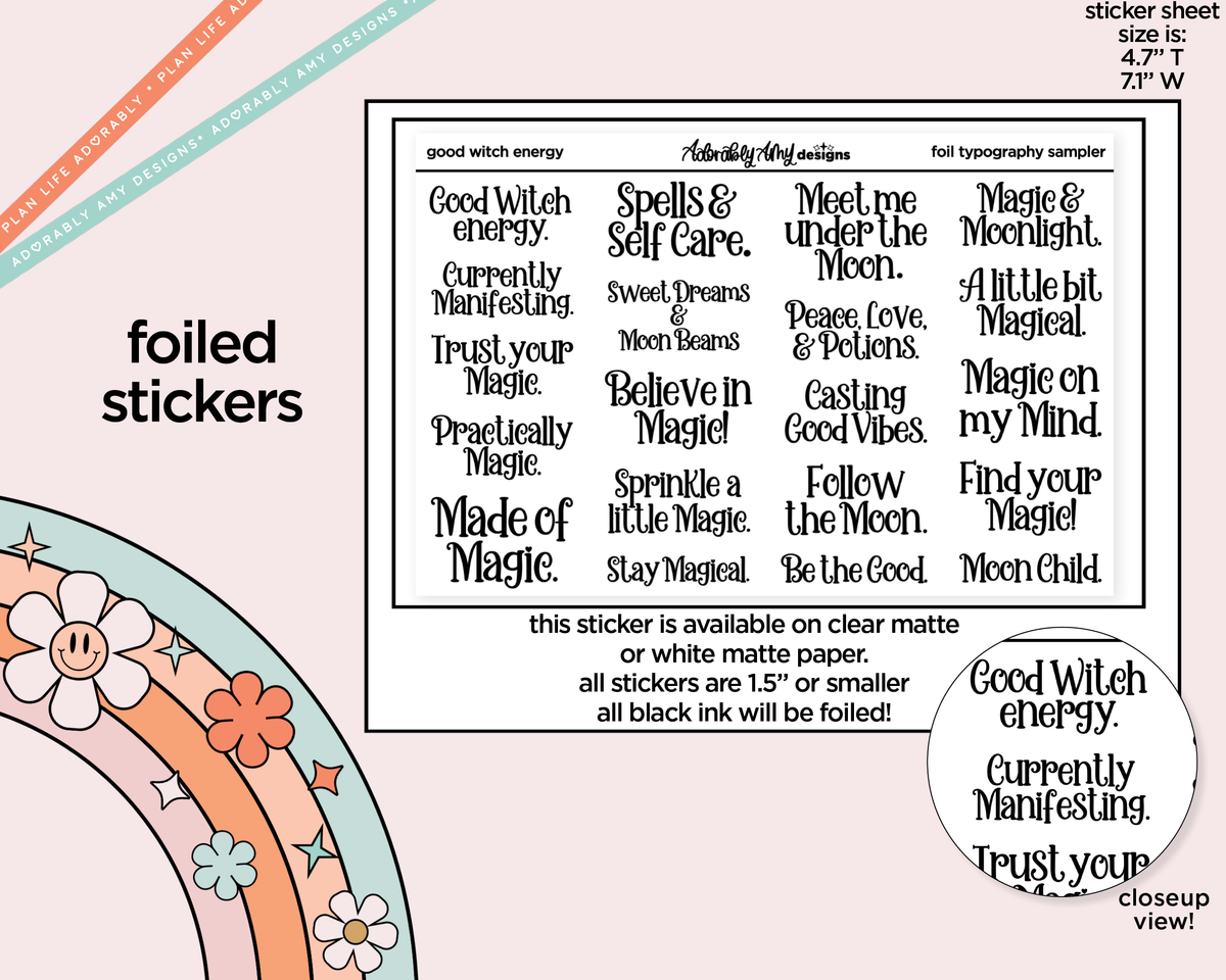 Foiled Good Witch Energy Typography Sampler Planner Stickers